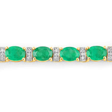 Load image into Gallery viewer, 14.05 Carat Genuine Zambian Emerald and White Diamond 14K Yellow Gold Bracelet
