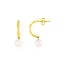 Load image into Gallery viewer, 14k Yellow Gold Half Hoop Earrings with Pearls
