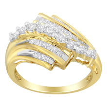 Load image into Gallery viewer, 10K Yellow Gold Round and Baguette Diamond-Cut Ring (1/2 Cttw, I-J Color, I1-I2 Clarity) - Size 7
