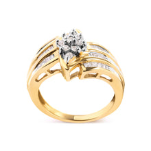 Load image into Gallery viewer, 10K Yellow Gold 1/2 Cttw Round And Baguette-cut Diamond Cluster Head and Channel Set Shank Ring (H-I Color, I1-I2 Clarity) - Ring Size 7

