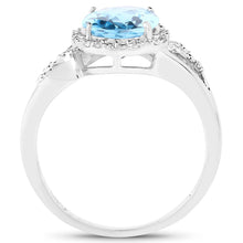 Load image into Gallery viewer, 3.29 Carat Genuine Swiss Blue Topaz and White Diamond 10K White Gold Ring
