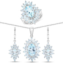 Load image into Gallery viewer, 19.18 Carat Genuine Blue Topaz .925 Sterling Silver 3 Piece Jewelry Set (Ring, Earrings, and Pendant w/ Chain)
