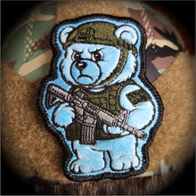 Load image into Gallery viewer, Zero Fucks Bear - IDFC BEARS - 4&quot; Fuzzy Embroidered Patch - Blue
