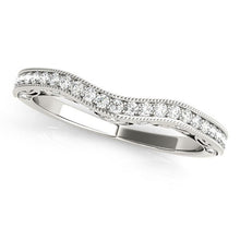 Load image into Gallery viewer, 14k White Gold Milgrained Pave Set Curved Diamond Wedding Band (1/5 cttw)
