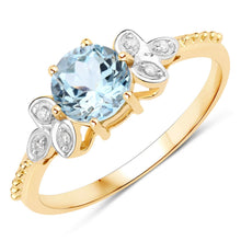 Load image into Gallery viewer, 0.78 Carat Genuine Aquamarine and White Diamond 14K Yellow Gold Ring
