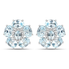 Load image into Gallery viewer, 18K White Gold Plated 10.48 Carat Genuine Blue Topaz and White Topaz .925 Sterling Silver Earrings
