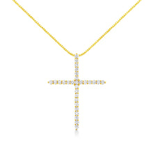 Load image into Gallery viewer, 10K Yellow Gold Plated .925 Sterling Silver 3.0 Cttw Prong-Set Round Brilliant Cut Diamond Cross 18" Pendant Necklace (J-K Color, I1-I2 Clarity)
