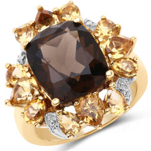 Load image into Gallery viewer, 14K Yellow Gold Plated 7.10 Carat Genuine Smoky Quartz, Citrine &amp; White Topaz Brass Ring
