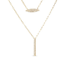 Load image into Gallery viewer, 14K Yellow Gold 3/8 Cttw Two-Strand Marquise and Bar Charm Paper Clip Link Pendant Necklace  (I-J Color, I1-I2 Clarity) -18" and 20" Inch Lengths
