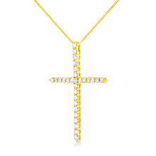Load image into Gallery viewer, 10K Yellow Gold Plated .925 Sterling Silver 3.0 Cttw Prong-Set Round Brilliant Cut Diamond Cross 18" Pendant Necklace (J-K Color, I1-I2 Clarity)

