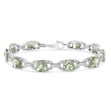 Load image into Gallery viewer, .925 Sterling Silver 7x7 mm Cushion Cut Green Amethyst and 1/20 cttw Round Cut Diamond Fashion Tennis Bracelet (I-J Color, I1-I2 Clarity) - 7"
