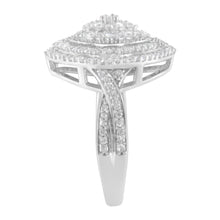 Load image into Gallery viewer, .925 Sterling Silver 1.0 Cttw Round &amp; Baguette-Cut Diamond Marquise-Shaped Cluster Triple Stepped Halo Cocktail Fashion Ring (I-J Color, I2-I3 Clarity) - Size 7
