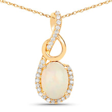 Load image into Gallery viewer, 0.56 Carat Genuine Ethiopian Opal and White Diamond 14K Yellow Gold Pendant
