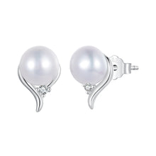 Load image into Gallery viewer, 925 Sterling Silver Pavé Setting CZ &amp; Natural Fresh Water Earrings for Women - 10*7mm
