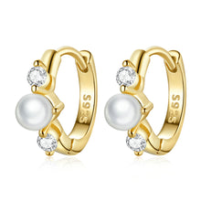 Load image into Gallery viewer, 925 Sterling Silver Pavé CZ Gold Plated 1x0.5cm Earrings for Women
