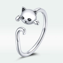 Load image into Gallery viewer, 925 Sterling Silver Oxidized Cat Ring with CZ for Women, 0.6x1cm
