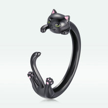 Load image into Gallery viewer, S925 Sterling Silver Plated Black Gold Cat-themed Ring for Women
