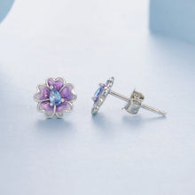 Load image into Gallery viewer, 925 Sterling Silver Earrings with Pavé CZ and Enamel Process, 0.8cm, White Gold Plated for Women
