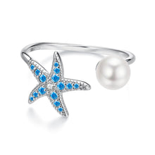 Load image into Gallery viewer, 925 Sterling Silver White Gold Plated Quality Shell Pearl Starfish Ring for Women
