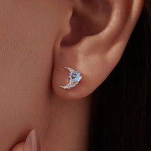 Load image into Gallery viewer, 925 Sterling Silver White Gold Plated Moonstone &amp; CZ Earrings
