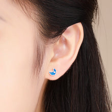 Load image into Gallery viewer, 925 Sterling Silver Earrings for Women - Enamel Moon and Sun Design, 0.7x0.6cm, 0.6x0.8cm
