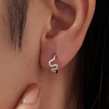 Load image into Gallery viewer, 925 Sterling Silver Hoop Earrings with White Gold Plating and CZ Stones
