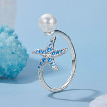 Load image into Gallery viewer, 925 Sterling Silver White Gold Plated Quality Shell Pearl Starfish Ring for Women
