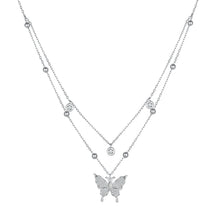 Load image into Gallery viewer, 925 Sterling Silver Butterfly Necklace with Pavé Setting CZ, 40cm Length for Women
