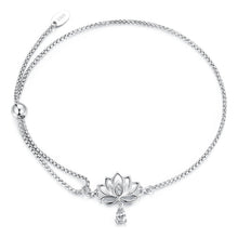 Load image into Gallery viewer, 925 Sterling Silver Adjustable Chain Bracelet with White Gold Plating and CZ for Women

