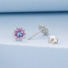 Load image into Gallery viewer, 925 Sterling Silver Earrings with Pavé CZ and Enamel Process, 0.8cm, White Gold Plated for Women
