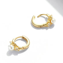 Load image into Gallery viewer, 925 Sterling Silver Pavé CZ Gold Plated 1x0.5cm Earrings for Women
