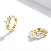 Load image into Gallery viewer, 925 Sterling Silver Pavé CZ Gold Plated 1x0.5cm Earrings for Women
