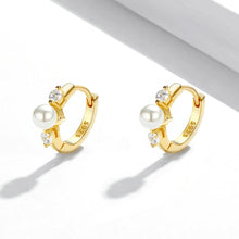 Load image into Gallery viewer, 925 Sterling Silver Pavé CZ Gold Plated 1x0.5cm Earrings for Women
