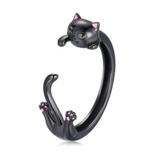 Load image into Gallery viewer, S925 Sterling Silver Plated Black Gold Cat-themed Ring for Women
