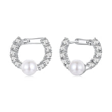 Load image into Gallery viewer, 925 Sterling Silver White Gold Plated 1.6cm Hoop Earrings with Synthetic Pearl for Women
