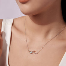 Load image into Gallery viewer, 925 Sterling Silver Necklace with Sea Stone and Pavé CZ, 40+5cm, Plated White Gold for Women
