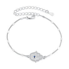 Load image into Gallery viewer, 925 Sterling Silver + White Gold Plated 15cm Adjustable Bracelet with CZ and Synthetic Spinel for Women
