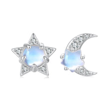 Load image into Gallery viewer, 925 Sterling Silver White Gold Plated Moonstone &amp; CZ Earrings
