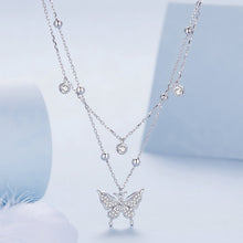 Load image into Gallery viewer, 925 Sterling Silver Butterfly Necklace with Pavé Setting CZ, 40cm Length for Women
