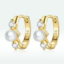 Load image into Gallery viewer, 925 Sterling Silver Pavé CZ Gold Plated 1x0.5cm Earrings for Women
