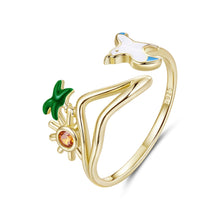Load image into Gallery viewer, 925 Sterling Silver Enamel Pavé Setting CZ Gold Plated Ring for Women
