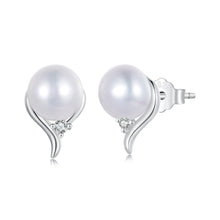 Load image into Gallery viewer, 925 Sterling Silver Pavé Setting CZ &amp; Natural Fresh Water Earrings for Women - 10*7mm
