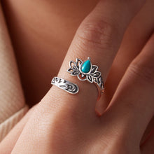 Load image into Gallery viewer, 925 Sterling Silver Ring with Synthetic Turquoise in Oxidized Finish for Women
