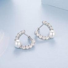 Load image into Gallery viewer, 925 Sterling Silver White Gold Plated 1.6cm Hoop Earrings with Synthetic Pearl for Women
