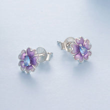 Load image into Gallery viewer, 925 Sterling Silver Earrings with Pavé CZ and Enamel Process, 0.8cm, White Gold Plated for Women
