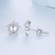 Load image into Gallery viewer, 925 Sterling Silver White Gold Plated Moonstone &amp; CZ Earrings
