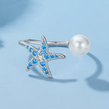 Load image into Gallery viewer, 925 Sterling Silver White Gold Plated Quality Shell Pearl Starfish Ring for Women
