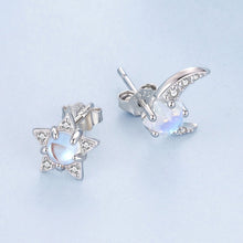 Load image into Gallery viewer, 925 Sterling Silver White Gold Plated Moonstone &amp; CZ Earrings
