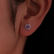 Load image into Gallery viewer, 925 Sterling Silver Earrings with Pavé CZ and Enamel Process, 0.8cm, White Gold Plated for Women
