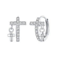 Load image into Gallery viewer, 925 Sterling Silver Earrings with Pavé Setting CZ in White Gold, Size 13*8mm for Women
